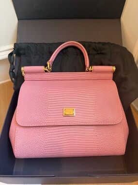 Dolce & Gabbana Pink Sicily Lizard-Embossed Top-Handle Satchel